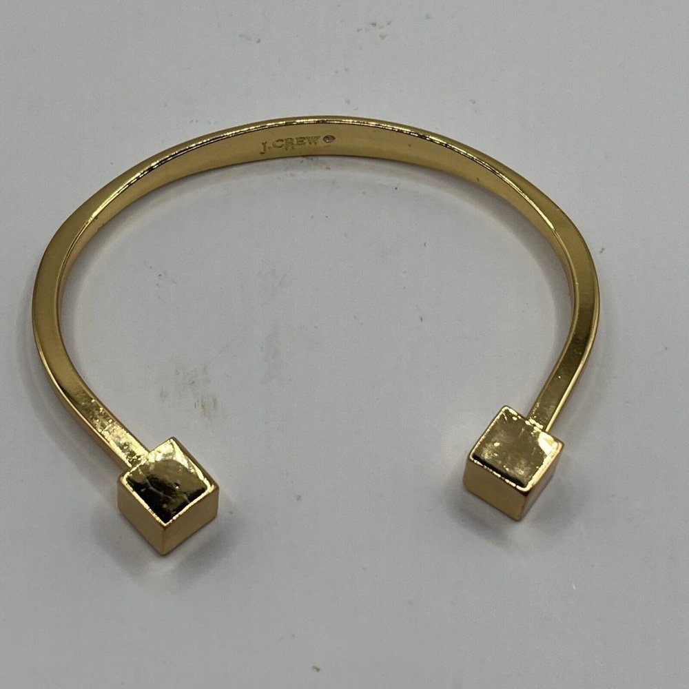 J Crew Double Cube Gold Tone Modern Fixed 2.5" Cuff Bangle Bracelet